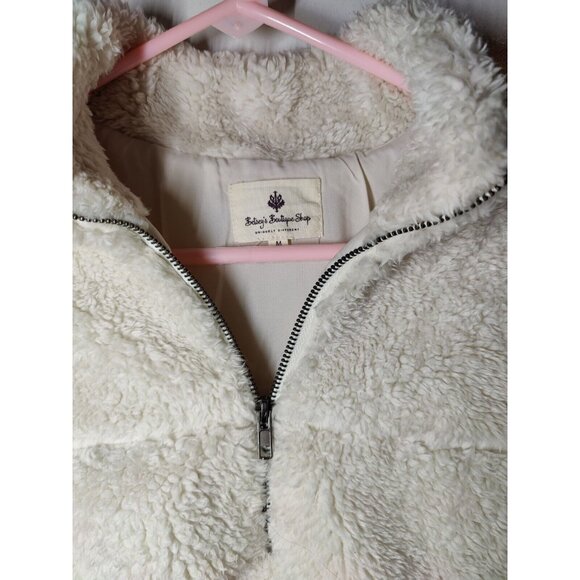 Betsy's Boutique Shop Ivory Sherpa Pullover 1/4 Zip Sweater Top M - Picture 5 of 7